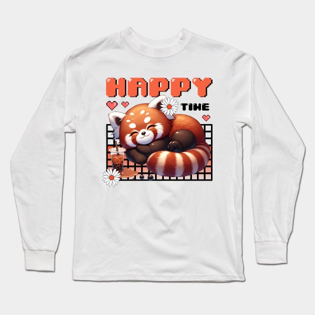 Red Panda Boba Happy time Long Sleeve T-Shirt by MasutaroOracle